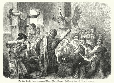 Lakomázás egy germán főispán termében (metszet) alkotó: Heinrich Leutemann