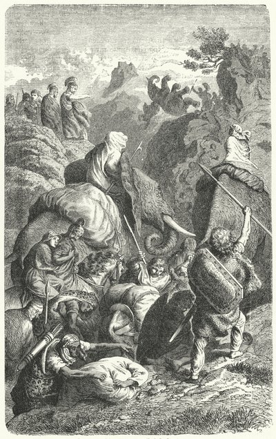 Hannibál átkelése az Alpokon, ie 218 (metszet) alkotó: Heinrich Leutemann