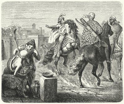 Numidiai Jugurtha elhagyja Róma korrupt városát (metszet) alkotó: Heinrich Leutemann