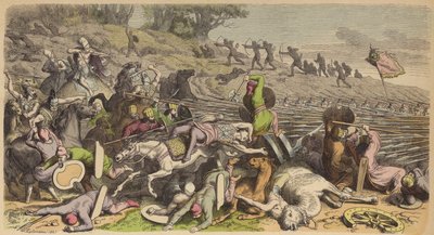 Macedón falanx a perzsákkal vívott csatában (színes metszet) alkotó: Heinrich Leutemann