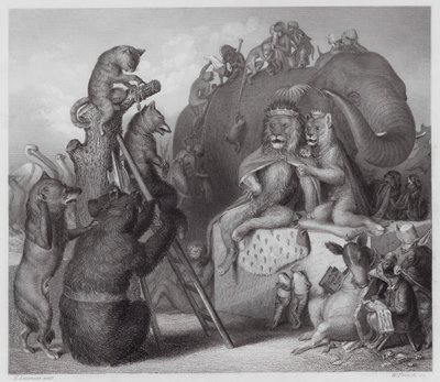 Reynard, a róka: Reynard a kivégzés helyszínén (metszet) alkotó: Heinrich Leutemann