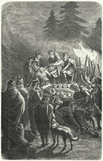 Suebi temetés az ókori Németországban (metszet) alkotó: Heinrich Leutemann