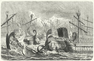 A római flotta győzelme a karthágóiak felett az Aegates-i csatában, ie 241-ben (metszet) alkotó: Heinrich Leutemann
