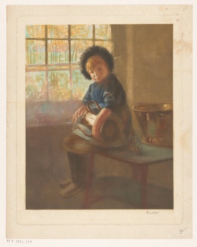 Lány egy rézkancsót fényesít alkotó: Heinrich M. Krabbé (signed by artist)