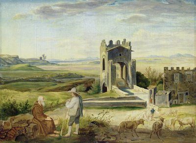 Campagnai táj a Nomentano-híd közelében (olaj, papír, kartonra fektetve) alkotó: Heinrich Maria von Hess