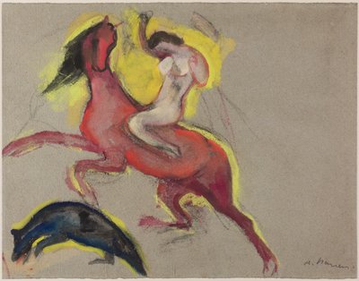 Amazon lóval. Tanulmány a Drove Castle-i "amazonok csatájáról", 1911-12 körül (pasztell, gouache és kréta, papír). alkotó: Heinrich Nauen