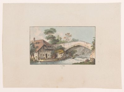 Kilátás egy házra egy híd mellett Orbe-ban à Orbe (cím a tárgyon) Svájc kilátásai (sorozat címe) Collection de quelques vues dessinées en Suisse d