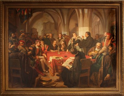 August Noack vallási párbeszéd a marburgi kastélyban 1869 keretben alkotó: Heinrich Stürzl