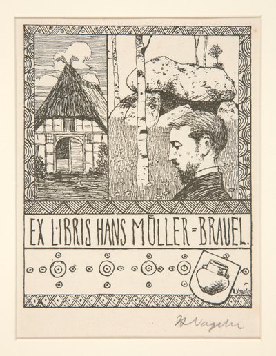 Könyvtábla: Ex Libris Hans Mueller-Blauel alkotó: Heinrich Vogeler