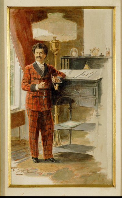Johann Strauss fia a dolgozószobájában a magas asztalánál... (akvarell) alkotó: Heinrich Zasche
