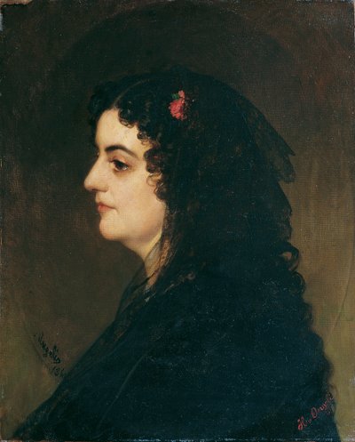 Hölgy profilban fátyollal és szegfűvel alkotó: Heinrich von Angeli