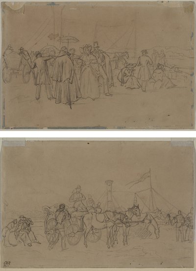 Utasok a rajnai gőzhajóhoz (recto) Utasok a rajnai gőzhajóhoz (fordítva) alkotó: Heinrich von Mayr