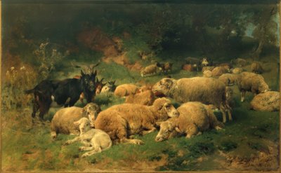 Pihenő birkák az erdő szélén alkotó: Heinrich von Zügel