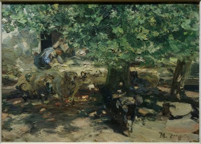 Az istálló előtt (birkanyáj benyomul az istállóba) alkotó: Heinrich von Zügel