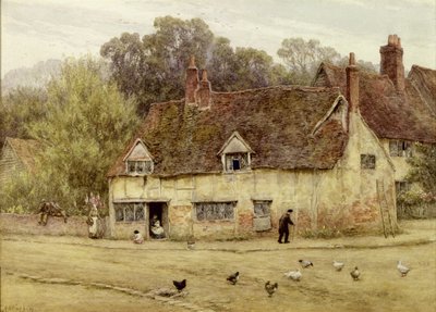 A régi házikó mellett (akvarell papíron) alkotó: Helen Allingham