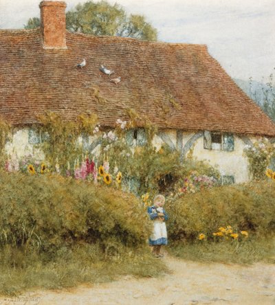 Víkendház West Horsley-ben, Surrey (akvarell kikarcolással) alkotó: Helen Allingham