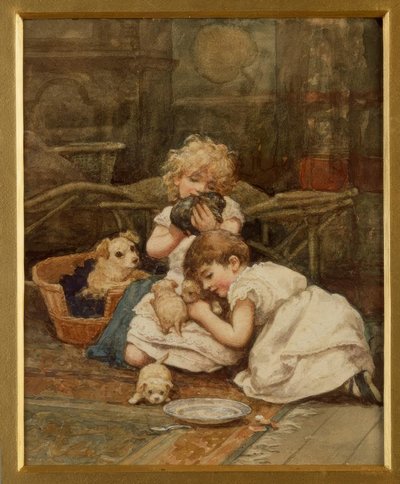 H.Allingham, Az új háziállatok / Aquarell alkotó: Helen Allingham