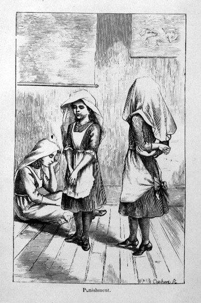 „Büntetés”, illusztráció a „Közös kézimunka- és kötési leckék kézikönyvéből”, metszett W.P. és R. Cheshire, pub. 1885 (metszet) alkotó: Helen K. (after) Brietzcke