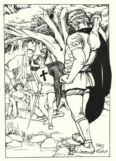 Vöröskereszt találkozik az óriás Orgoglióval (metszet) alkotó: Helen S. Kuck
