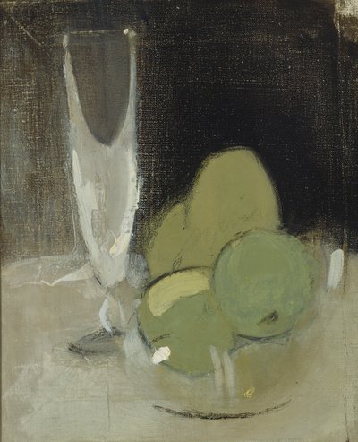 Zöld alma és pezsgőspohár, 1934. alkotó: Helene Schjerfbeck