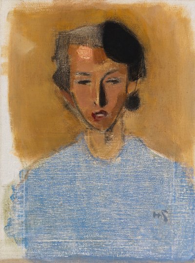 Kék és barna ruhás lány portréja (Inez) alkotó: Helene Schjerfbeck