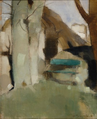 Árnyék a falon II (Zöld pad) alkotó: Helene Schjerfbeck