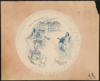 Teller mit Stockholm-Motiv, Altes Opernhaus vor rosa Hintergrund alkotó: Helmer Osslund