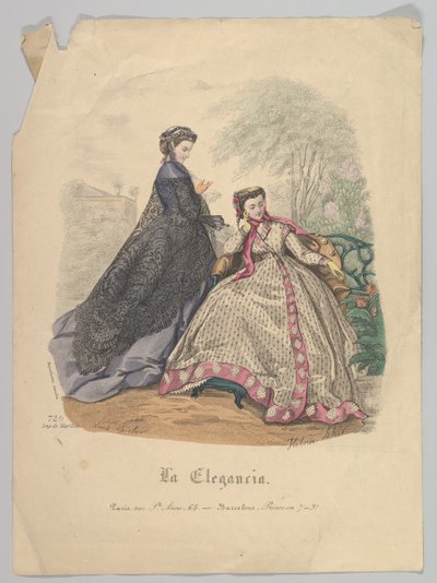 Két nő szabadban, 720. sz., La Elegancia Barcelona, 19. század. alkotó: Heloise Leloir