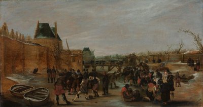 Hancúrozás a befagyott csatornán egy városban alkotó: Hendrick Avercamp (copy after)