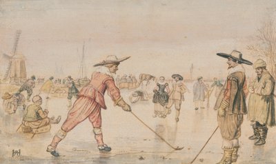 Egy téli jelenet két úriemberrel, akik Colfot játszanak alkotó: Hendrick Avercamp