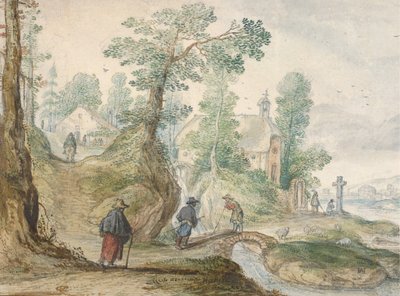 Erdős folyótáj templommal és alakokkal, kb. 1613. alkotó: Hendrick Avercamp