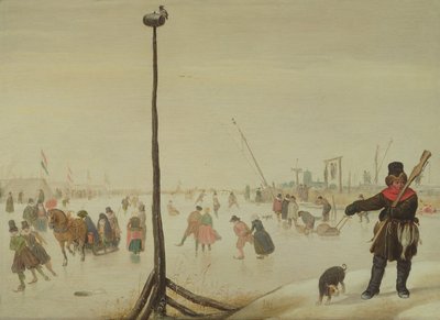 Kacsavadász és kutyája téli tájon (panel) alkotó: Hendrick Avercamp