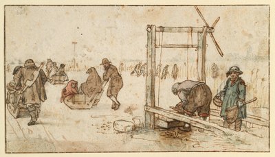 Három szán a jégen alkotó: Hendrick Avercamp