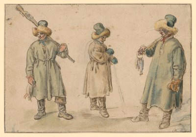 Három tanulmány egy téli ruhát viselő parasztról alkotó: Hendrick Avercamp