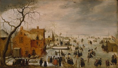 Holland: IJslandschap / Korcsolyázás Téli táj számos korcsolyázóval alkotó: Hendrick Avercamp