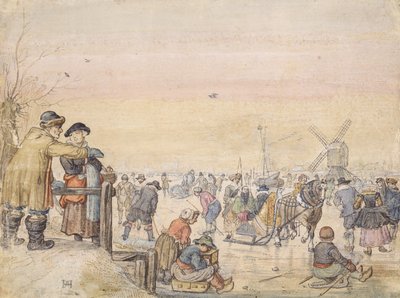 Élvezzük a jeget, 1630 (toll és wc papíron) alkotó: Hendrick Avercamp