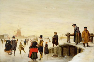 Figurák korcsolyáznak egy holland tájban alkotó: Hendrick Avercamp
