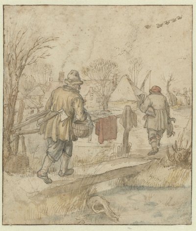 A kacsavadászok visszatérése / verso: Hajóvázlatok és egy téli ruhás férfi alkotó: Hendrick Avercamp