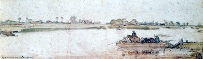 Folyói táj kötélkomppal, 17. század eleje. alkotó: Hendrick Avercamp