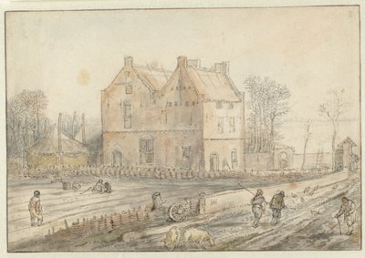 Kilátás egy vidéki házra vetőkkel a mezőn alkotó: Hendrick Avercamp