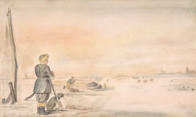 Téli táj vadászzal és kutyájával, n.d. alkotó: Hendrick Avercamp