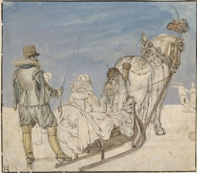 Tél: szánok a jégen két hölggyel és egy úrral alkotó: Hendrick Avercamp