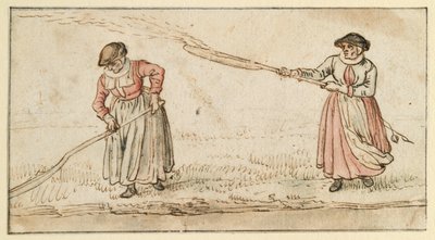 Két nő lapátokkal alkotó: Hendrick Avercamp