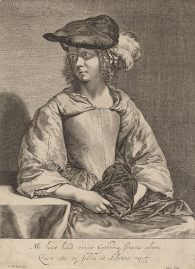 Lány tollas kalapban. alkotó: Hendrick Bary