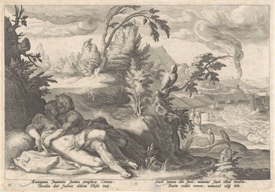 Apollo en Coronis Metamorfosen van Ovidius (sorozat címe) alkotó: Hendrick Goltzius (workshop of)