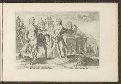 Apollón Aszklépioszt Chironra bízza Ovidius metamorfózisai (sorozat címe) P. Ovidius Naso rekreációi (sorozat címe) alkotó: Hendrick Goltzius (workshop of)
