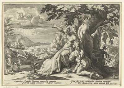 Clymene kinevezi Phaethont az apjának, a napistennek Ovidius metamorfózisai (sorozat címe) alkotó: Hendrick Goltzius (workshop of)