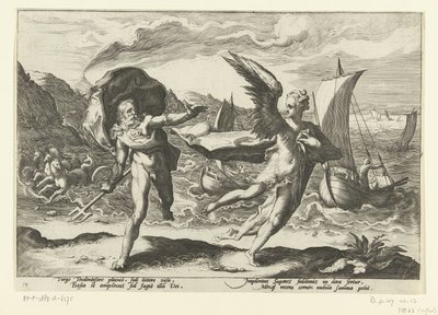 A karnis een kraaivá változik Neptunusz és Coronis Ovidius Metamorfosen (sorozat címe) alkotó: Hendrick Goltzius (workshop of)