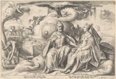 Jupiter és Juno megbeszélése Ovidius metamorfózisai (sorozat címe) alkotó: Hendrick Goltzius (workshop of)