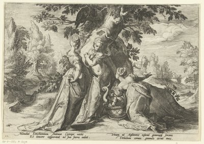 Cecrops lányai kinyitják Minerva kosarát Ovidius metamorfózisai (sorozat címe) alkotó: Hendrick Goltzius (workshop of)